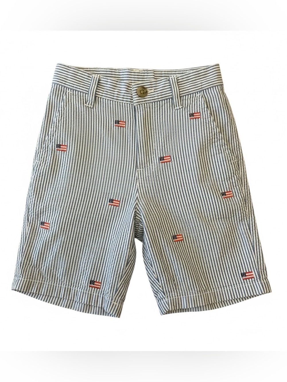 JANIE & JACK Boys American Flag Print Seersucker Shorts
